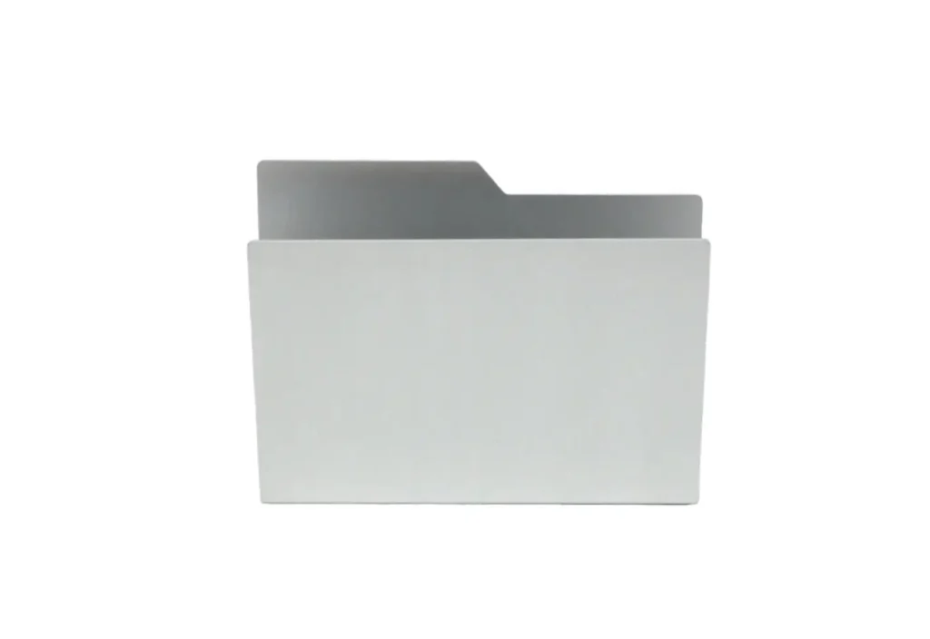 Front View Of Silver Metal Desktop Folder Organizer Isolated On Black Background