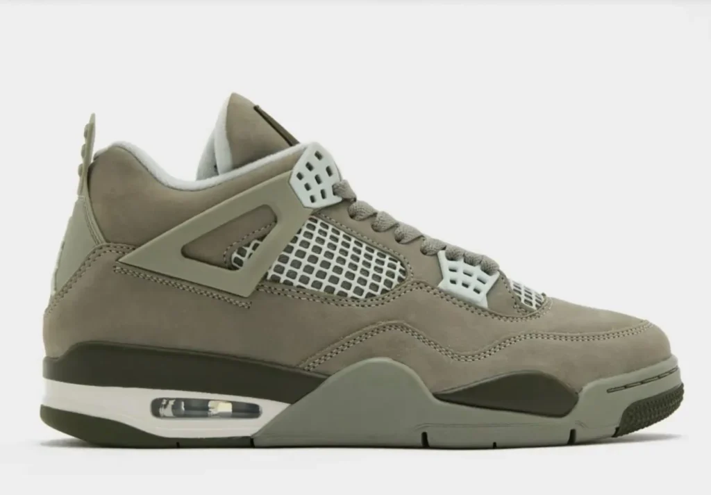 Taupe Air Jordan 4 Side Profile With White Mesh And Visible Air Cushion