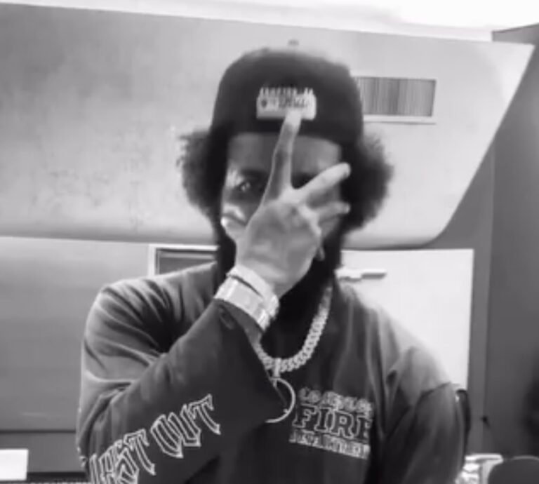 The Game Wear A Backward Cap, Chain Necklace, And Watch While Hold His Hand Across His Face In A Black-And-White Portrait