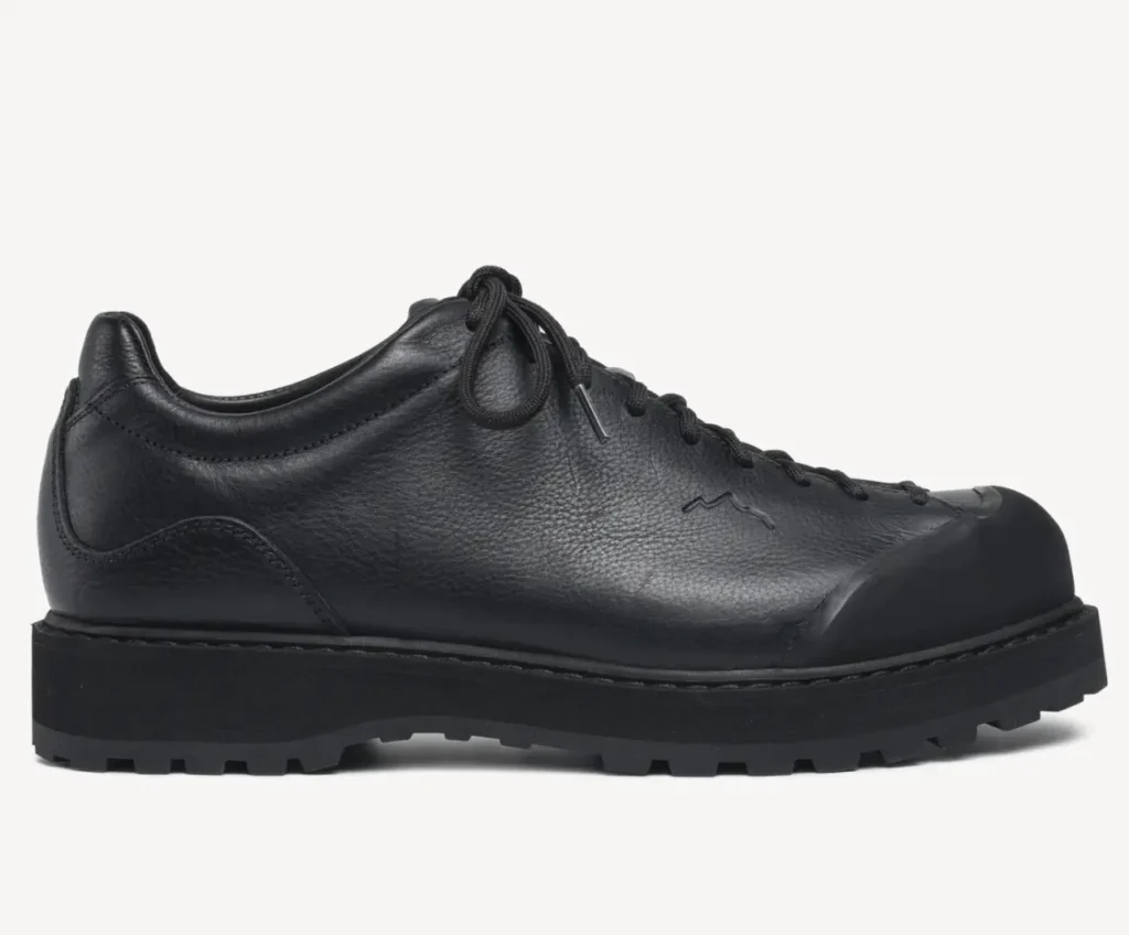Black Leather Lace-Up Shoe With Rubber Toe Guard And Lug Sole