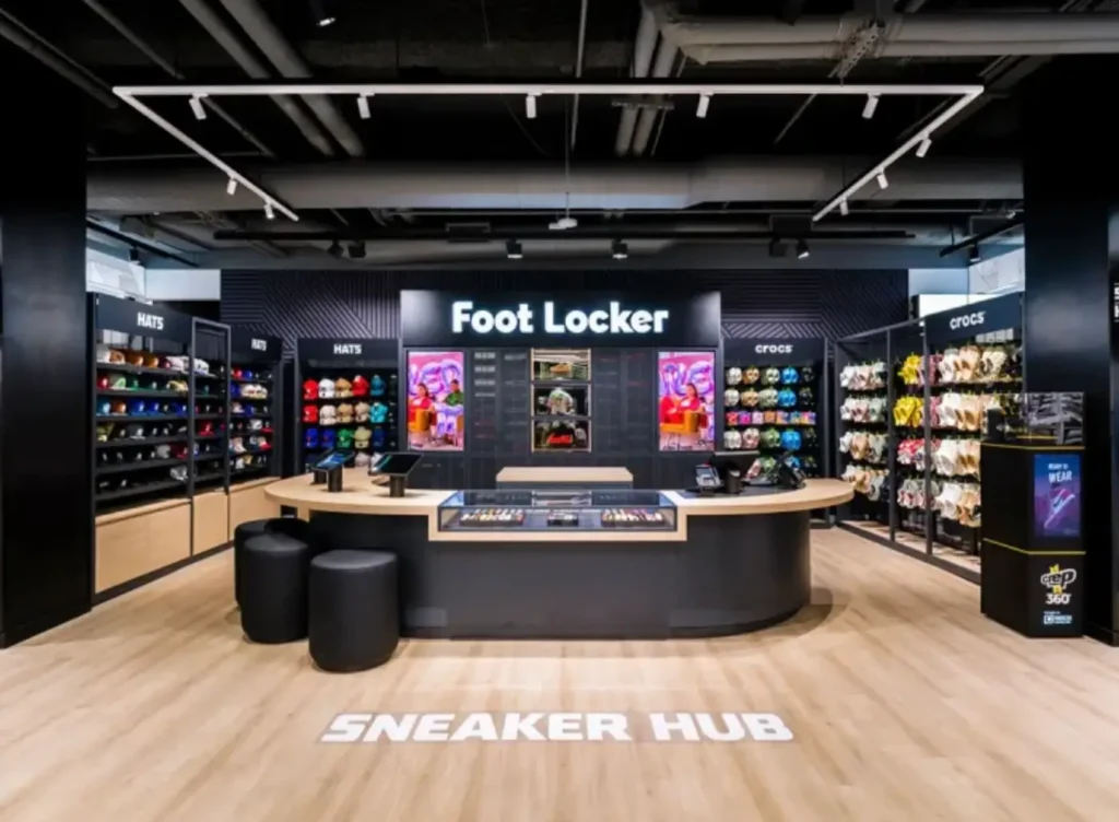 Foot Locker Sneaker Hub retail space featuring dedicated footwear and accessory section