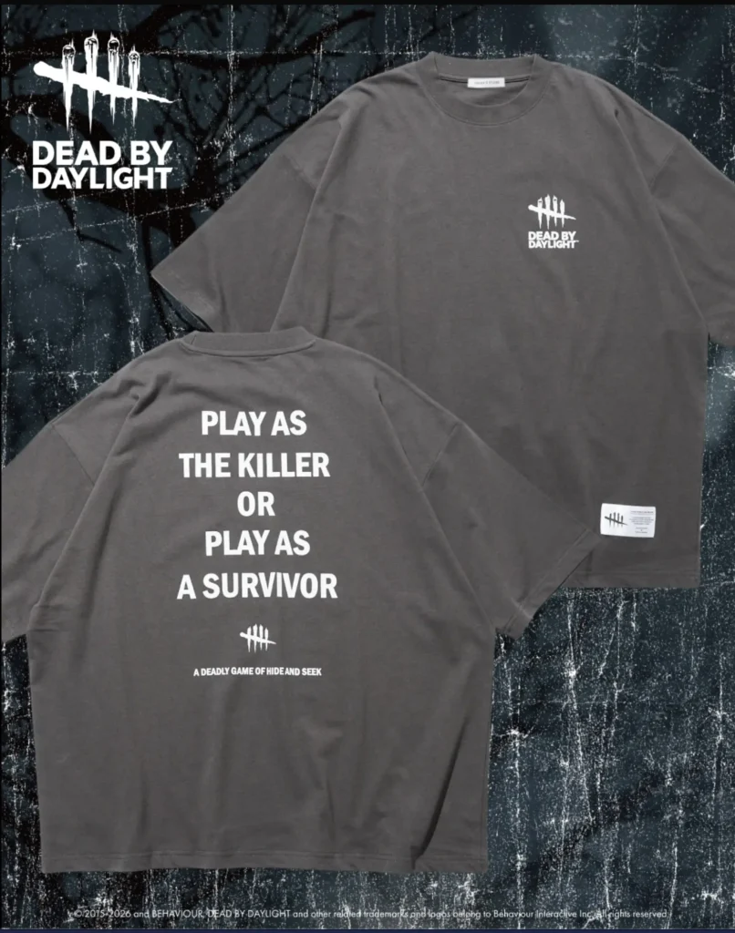 Gray Dead by Daylight Tee shown front and back with “Play as the Killer or Play as a Survivor” text