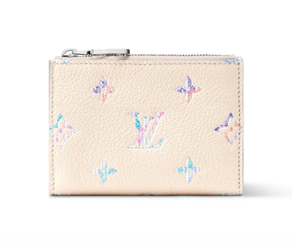 Cream Monogram Empreinte leather zip card holder featuring iridescent LV monogram motifs and a silver-tone zipper