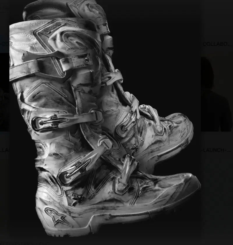 Stacked Metallic Silver Motocross Boots With Buckle Closures And Distressed Finish