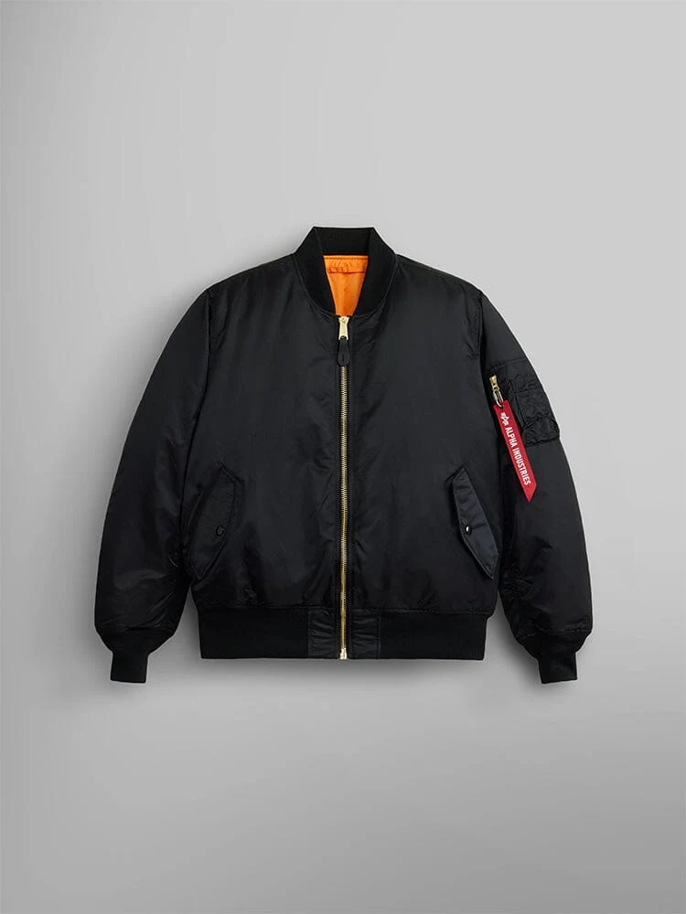Alpha Industries Black MA-1 Bomber Jacket With Orange Lining And Red Flight Tag