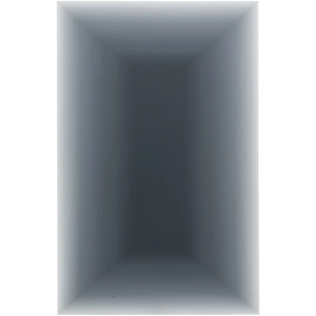 Monochromatic gray painting with nested rectangular bands fading from a dark center to a pale edge