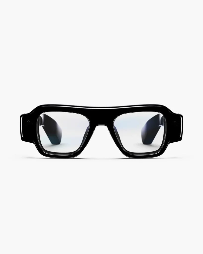 Black rectangular eyeglasses with clear lenses, shown front-facing on a white background