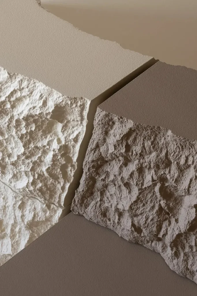 Close-up of fractured torn-foam textures across Lapis seating pieces by Pablo Octavio.