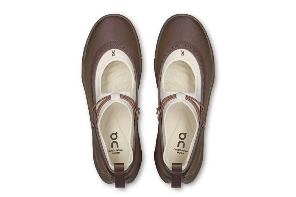Pair of brown and cream On Cloudnova Moon shoe shown from above on a white background