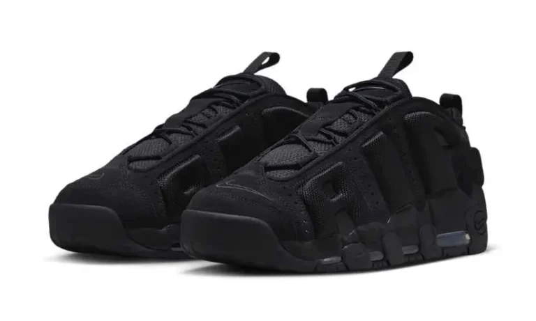 Pair of black trail sneakers with rugged segmented soles and pull tabs, arranged against a white background