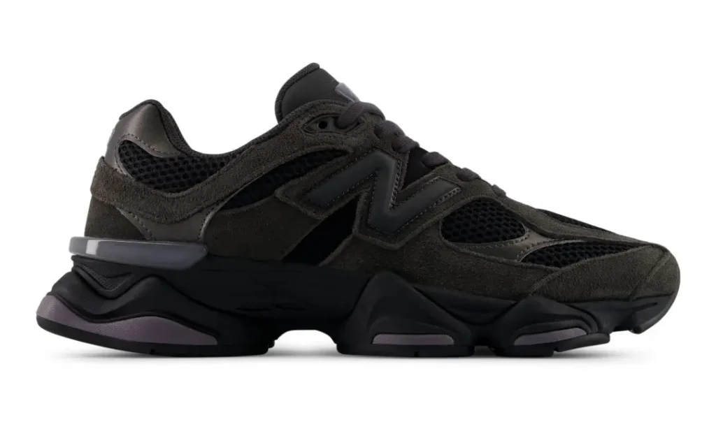 Black and Neptune grey New Balance 9060 sneaker in side profile on a white background