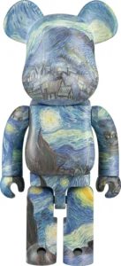 Bear-shaped collectible covered in blue and yellow Van Gogh-style Starry Night imagery, shown against a white background
